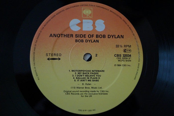 Image of Label Cover of 10" - VG/VG+ - BOB DYLAN, Another Side Of Bob Dylan (CBS Sunburst; CBS 32034, UK 1984 Reissue), , - 3826147E