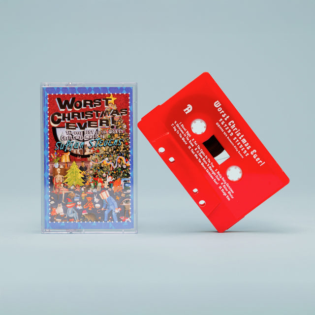 Image of Front Cover of Cassette - NEW/NEW - SUFJAN STEVENS, Worst Christmas Ever! (Asthmatic Kitty Records; AKR157CS, Worldwide 2026 Reissue, J-Card, Red Casette), , On November 6th, Asthmatic Kitty Records will release Worst Christmas Ever!, a single-LP collection that distills Sufjan Stevens’ expansive holiday catalog—drawn from the box sets Songs for Christmas and Silver & Gold—into one definitive collection. The album pairs fifteen favorites, selected from more than one hundred Christmas recordings, wi