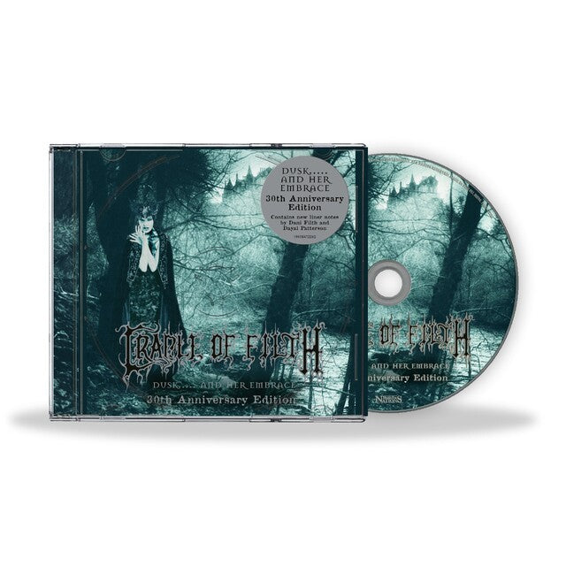 Image of Front Cover of CD - NEW/NEW - CRADLE OF FILTH, Dusk... And Her Embrace (30th Anniversary) (Music For Nations; 19958472282, UK 2026, Jewel Case, 30th Anniversary Edition), , Originally released in 1996, Dusk... And Her Embrace marked a defining step in Cradle Of Filth's development and became a landmark of black, gothic and symphonic metal. This 30th anniversary reissue includes enduring fan favourites such as 'Heaven Torn Asunder', 'Funeral In Carpathia', 'A Gothic Romance' and the title track. - 9