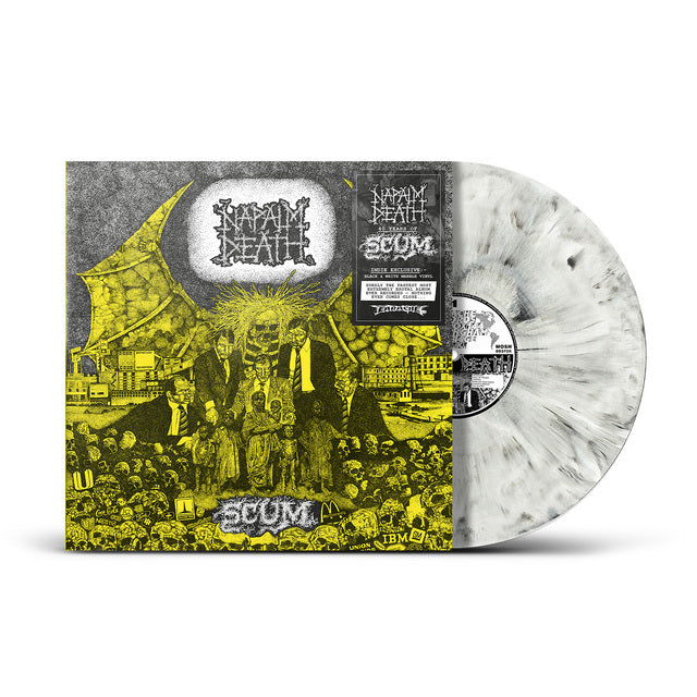 Image of Front Cover of LP - NEW/NEW - NAPALM DEATH, Scum (40th Anniversary) (Earache; MOSH003FDRM, UK 2027, Alternate Art Sleeve , Limited Edition Black & White Marble Vinyl), , Originally released in 1987, Scum is Napalm Death's debut album and a foundational release in grindcore and extreme metal. This limited 40th anniversary pressing celebrates the landmark Earache release with alternate artwork and black and white marble vinyl. - 9414412C