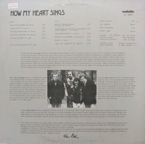 Image of Back Cover of LP - VG/VG - HELEN SACHS LEX JASPER, How My Heart Sings (Mediafon; JL 78012, Germany 1978), , - 3816384C
