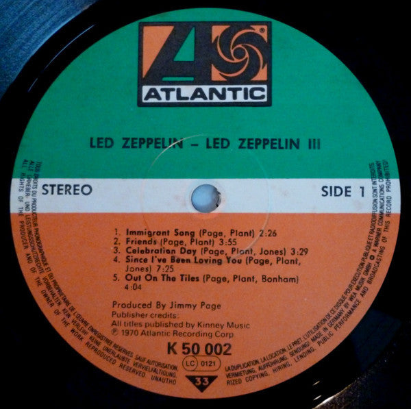 Image of Label Cover of LP - VG+/VG+ - LED ZEPPELIN, Led Zeppelin III (Atlantic Orange & Green; ATL 50 002, Germany Reissue, Gatefold with Rotating Wheel), , - 3826234E