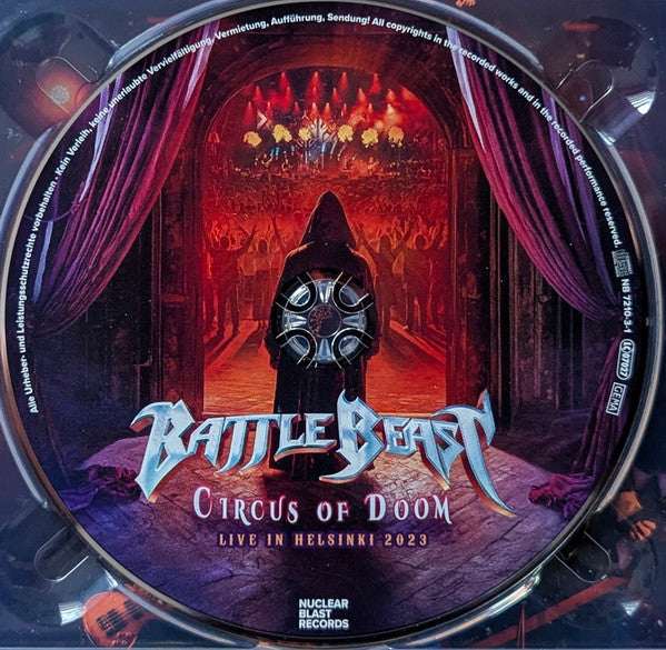 Image of Label Cover of 2xCD - VG+/VG+ - BATTLE BEAST, Circus Of Doom Live In Helsinki 2023 (Nuclear Blast Records; NBR 72103, Europe 2025, Gatefold, Booklet), , - 3836006E