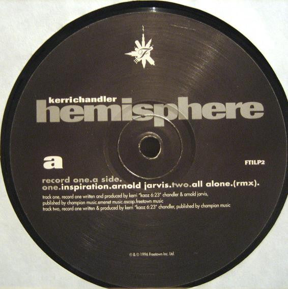 Image of Label Cover of 2xLP - G+/G+ - KERRI CHANDLER, Hemisphere (Freetown Inc; FTILP2, UK 1996, Picture Sleeve), Sleeve ringworn and pretty battered with damaged to edges and corners. Discs have light marks and hairlines, plays VG., - 4016013C