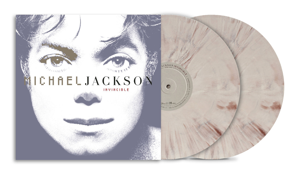 Image of Back Cover of 2xLP - NEW/NEW - MICHAEL JACKSON, Invincible (Sony; 19958461131, UK 2026 Reissue, Stone Grey Marble), , In celebration of the 25th anniversary, add a brand-new colour pressing of Michael Jackson's 'Invincible' to your vinyl collection today. This 2001 album is the last studio album released by Michael and includes the unforgettable 'You Rock My World', 'Butterflies' and 'Cry'. Pressed on Stone Grey Marble vinyl. - 9415948C