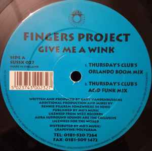 Image of Label Cover of LP - VG/VG - FINGERS PROJECT, Give Me A Wink (Aura Surround Sounds ; SUSSX 027, UK 1996), original comapny sleeve. light marks only. sticker on label, - 3846336S