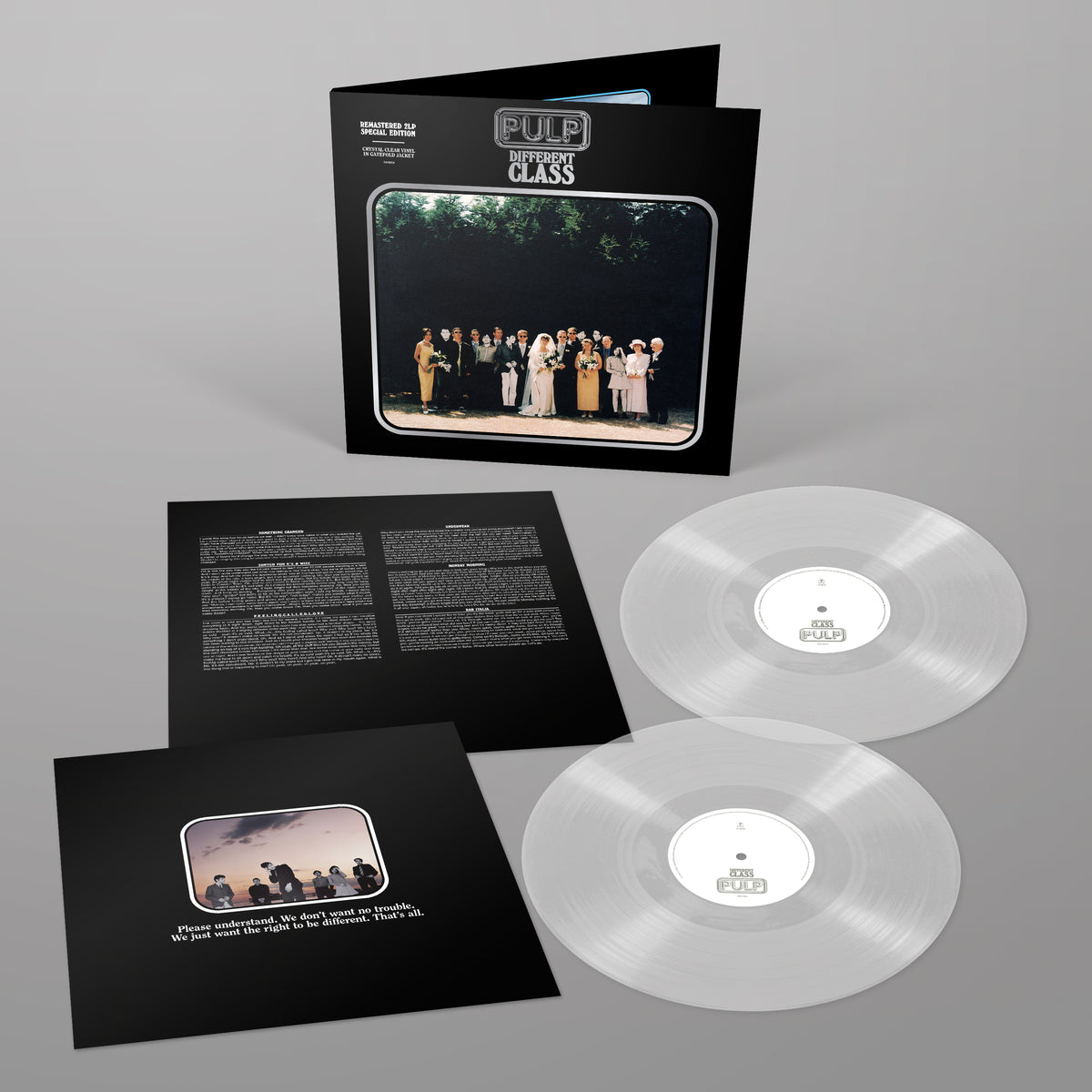 Image of Front Cover of 2xLP - NEW/NEW - PULP, Different Class (UMR; 7418603, UK 2026 Reissue, Gatefold, Inner, Clear Vinyl), , One of the defining albums of the 1990s, Different Class brought Pulp international acclaim, won the 1996 Mercury Music Prize and debuted at No. 1 in the UK. Featuring “Common People” and “Mis-Shapes/Sorted for E’s & Wizz,” this National Album Day edition presents the remastered album as a standalone 2LP on artist-selected ultra clear vinyl, housed in a unique gatefold jacket with