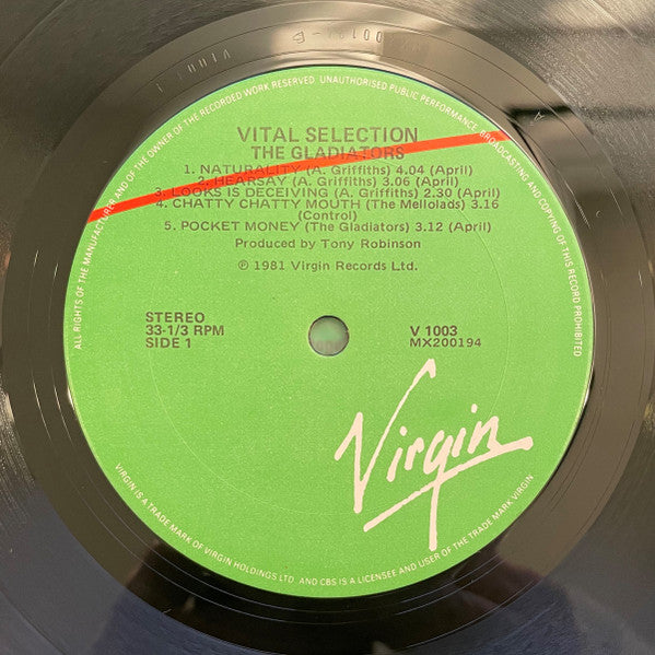 Image of Label Cover of LP - VG/VG - THE GLADIATORS, Vital Selection (Virgin; VX1003, UK 1981), Nice clean copy, - 3826346E