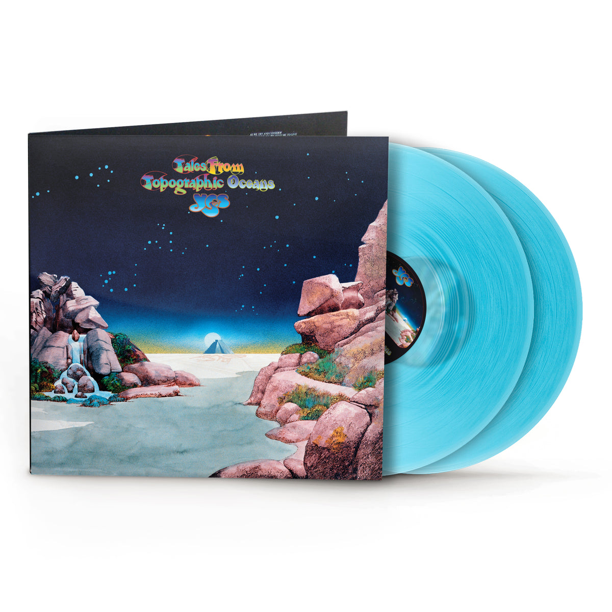 Image of Front Cover of 2xLP - NEW/NEW - YES, Tales From Topographic Oceans (Rhino Atlantic; , UK 2026 Reissue, Transparent Curacao Blue Vinyl), , An ambitious double album consisting of just four sprawling, side-long tracks inspired by Hindu scriptures, this record represents progressive rock at its absolute peak of grandiosity. Driven by intricate instrumentation and sweeping atmospheric themes, it divides critics while standing as a monument to the genre's unbounded scope. | Catalogue number in source -