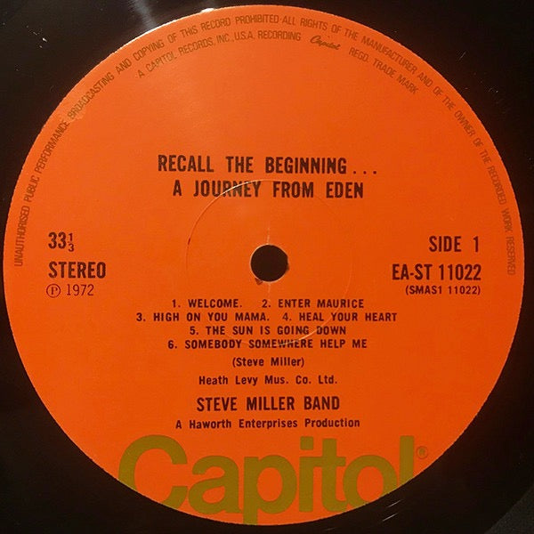 Image of Label Cover of LP - VG/VG - STEVE MILLER BAND, Recall The Beginning...A Journey From Eden (Capitol Records Orange Labels; EA-ST 11022, UK 1972, Laminated Gatefold Sleeve), , - 3916062C
