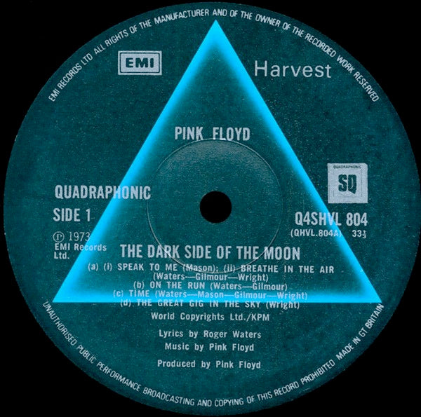 Image of Label Cover of LP - VG/VG - PINK FLOYD, The Dark Side Of The Moon (Harvest; Q4SHVL804, UK 1973, Gatefold, With Band Poster Only, No Stickers, Quadrophonic), Strong VG, - 3926111E