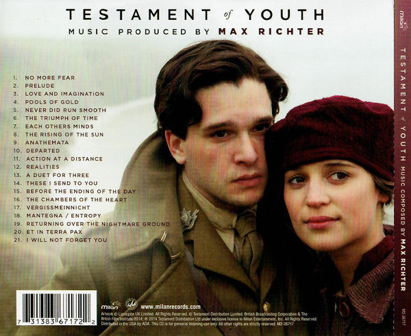 Image of Back Cover of CD - VG+/VG+ - MAX RICHTER, Testament Of Youth (Original Motion Picture Soundtrack) (Milan; M2-36717, US , Jewel Case), , - 3936103E