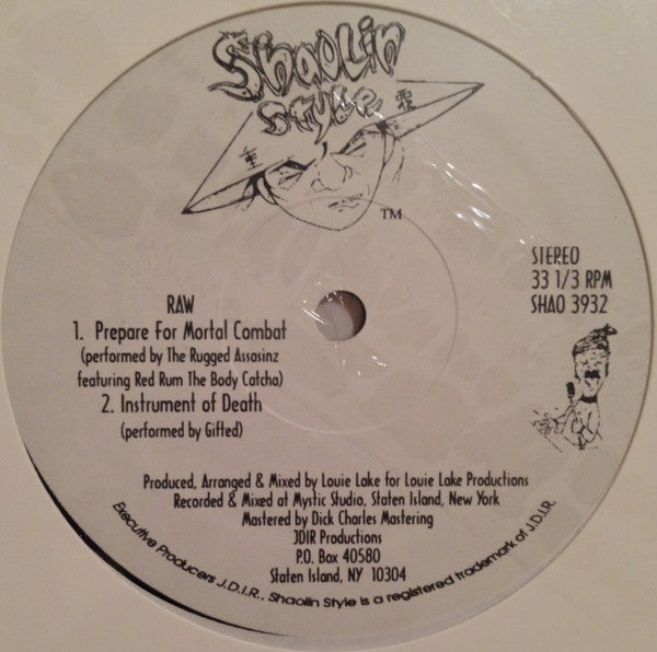 Image of Front Cover of 12" - /G - THE RUGGED ASSASINZ / GIFTED, Prepare For Mortal Combat / Instrument Of Death (Shaolin Style; SHAO 3932, US 1995), Record very marked, - 3916305C