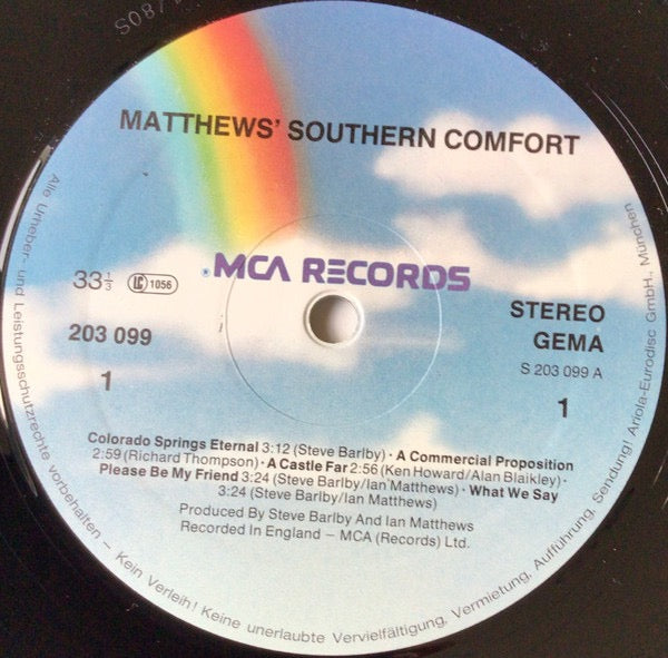 Image of Label Cover of LP - VG/VG - MATTHEWS' SOUTHERN COMFORT, Matthews' Southern Comfort (MCA Records; 203 099, Germany 1980s Reissue, No Bass Clef Runout), , - 3916241C