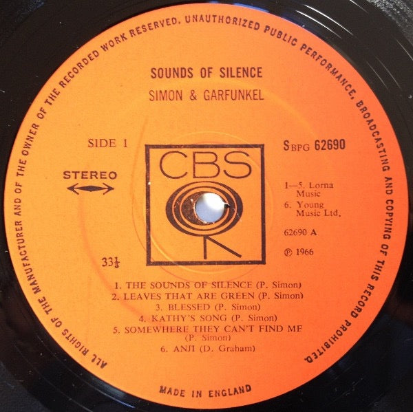 Image of Label Cover of LP - VG/VG - SIMON & GARFUNKEL, Sounds Of Silence (CBS Orange Labels With Two Small Pressing Rings On A Side ; 62690, UK 1971 Reissue), A few light hairlines, Good gloss to disc, Name on rear sleeve, - 3916353C