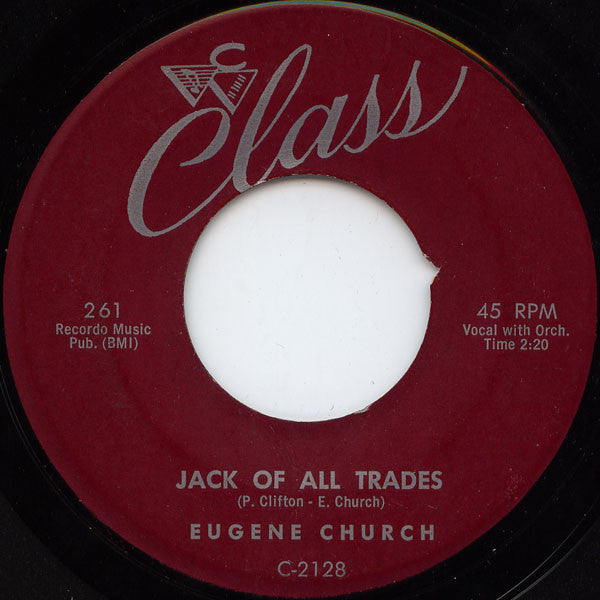 Image of Back Cover of 7" - /VG - EUGENE CHURCH, Without Soul / Jack Of All Trades (Class; 261, US 1959), Lighter marks only, - 3916411C