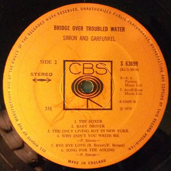 Image of Label Cover of LP - G+/G+ - SIMON AND GARFUNKEL, Bridge Over Troubled Water (CBS Orange (33 1/3 On Label); 63699, UK 1970, Laminated Front Sleeve), Several hairlines. Sleeve has creases and taped on top seam., - 4126434E