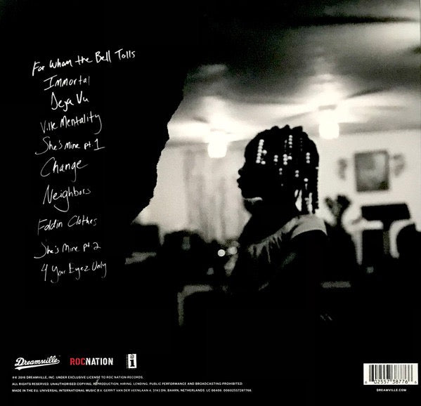 Image of Back Cover of LP - VG+/VG+ - J. COLE, 4 Your Eyez Only (Dreamville; 00602557387766, Europe 2017, Gatefold, Inner), Inner sleeve is burst at slightly. Record and sleeve in great condition, - 3946425S