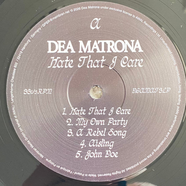 Image of Label Cover of LP - EX/EX - DEA MATRONA, Hate That I Care (Awal; DEAMAT3LP, Worldwide 2026, Gatefold, Inner), Opened Instore, Still in Shrinkwrap, - 3946442S