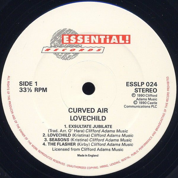 Image of Label Cover of LP - VG/VG+ - CURVED AIR, Lovechild (Essential! Records; ESSLP 024, UK 1990, Album recorded in London July 1973), A few light hairlines only. Edge and ring wear, laminate damage, creasing., - 3946447S