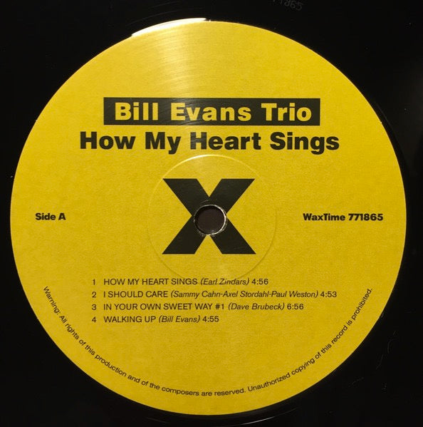 Image of Label Cover of LP - VG+/EX - BILL EVANS TRIO, How My Heart Sings (Waxtime; 771865, Europe 2013 Reissue, Remastered, Stereo, 180g), , - 4026018E