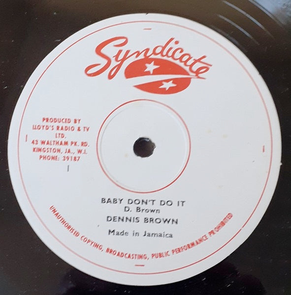 Image of Front Cover of 12" - /G+ - DENNIS BROWN / JOHN HOLT, Baby Don't Do It / You Mean The World To Me (Syndicate; , Jamaica 1980s), Marks and scuffs, plays with crackle. WOL., - 4016146C