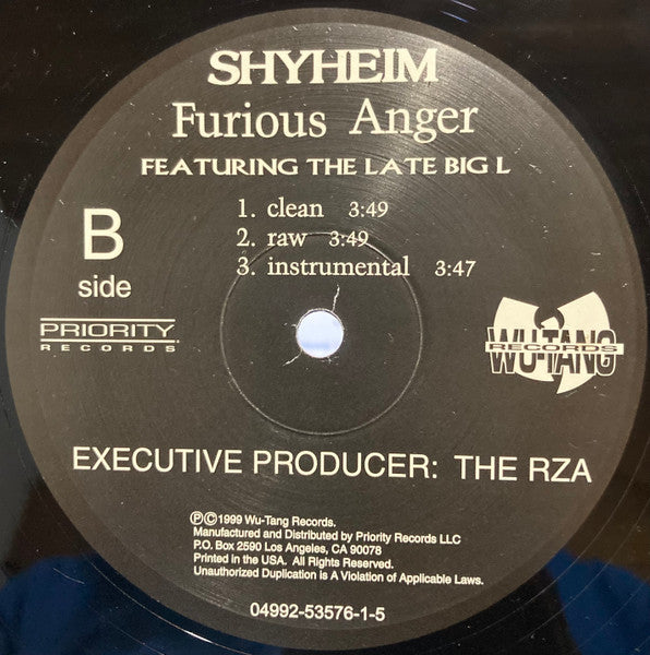 Image of Back Cover of 12" - /VG - SHYHEIM, Manchild / Furious Anger (Wu-Tang Records; 04992-53576-1-5, US 1999), , - 4026105E