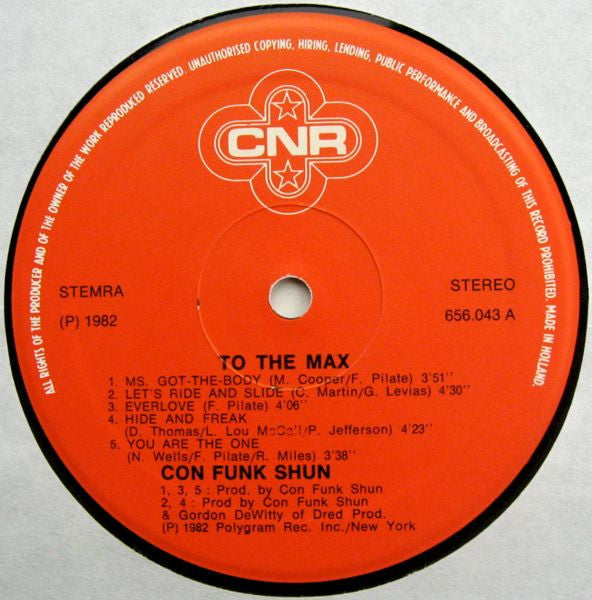 Image of Label Cover of LP - VG+/VG+ - CON FUNK SHUN, To The Max (CNR; 656.043, Netherlands 1982), Light ringwear on sleeve., - 4046112S