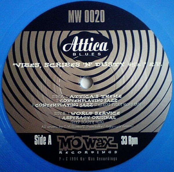 Image of Label Cover of 12" - VG/VG - ATTICA BLUES, Vibes, Scribes 'N' Dusty 45's E.P. (Mo Wax; MW 020, UK 1994, Blue Vinyl), Light marks only, plays VG+, - 4046147S