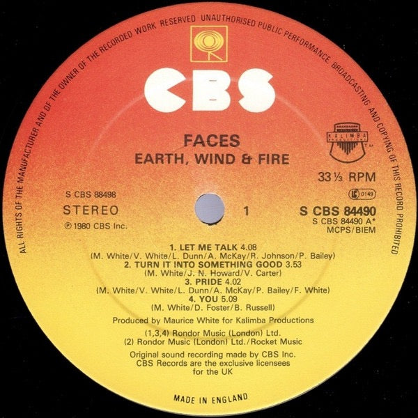 Image of Label Cover of 2xLP - VG/VG - EARTH, WIND & FIRE, Faces (CBS; 88498, UK 1980, Gatefold, 2 Inners), Strong VG to disc., - 4016368C