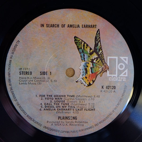 Image of Label Cover of LP - VG/VG - PLAINSONG, In Search Of Amelia Earhart (Elektra Butterfly Labels; K42120, UK 1972, Gatefold Sleeve With Elektra Logo, Insert, Iain Matthews), Strong VG Throughout , - 4016268C