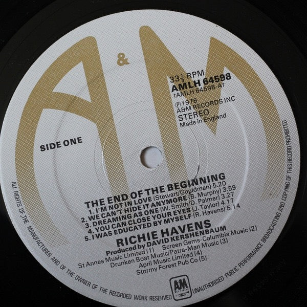 Image of Label Cover of LP - VG/VG+ - RICHIE HAVENS, The End Of The Beginning (A&M Records; AMLH 64598, UK 1976, Insert), Clean & glossy disc, Very light sleeve wear, - 4016387C