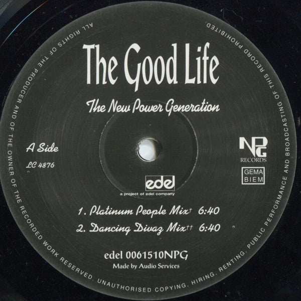 Image of Label Cover of 12" - VG/VG+ - THE NEW POWER GENERATION, The Good Life (NPG Records; 0061510 NPG, Europe 1995, Picture Sleeve), Sleeve corner creased, - 4016414C