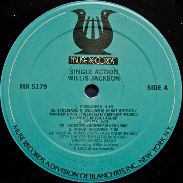 Image of Label Cover of LP - VG+/VG+ - WILLIS JACKSON WITH PAT MARTINO, Single Action (Muse Records; MR 5179, US 1980), , - 4026294E
