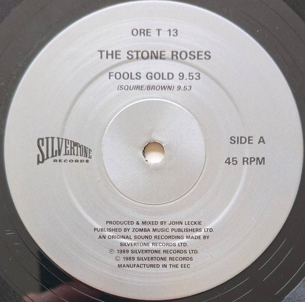 Image of Label Cover of LP - VG/VG - THE STONE ROSES, Fools Gold 9.53 (Silvertone Records; ORE T 13, UK 1989 Reissue, extra pressing ring, SNA matrix stamp both sides, No DFI), Hairlines, edge wear, - 4046215S