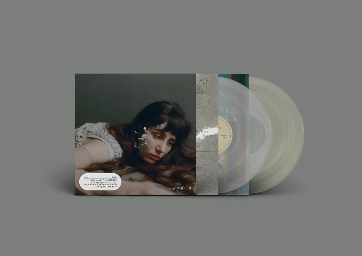 Image of Front Cover of 2xLP - NEW/NEW - DODIE, Not For Lack Of Trying Deluxe (Fontana; 611163, UK 2026 Reissue, Inner, Eco Coloured Vinyl), , Deluxe edition on eco colour 2LP. Features two new tracks, 'Fruit In The Sun' and 'As Far As We Know', the first physical release of 'Maybe, Finally', plus four reimagined fan favourites recorded at Middle Farm Studios. - 9417554C