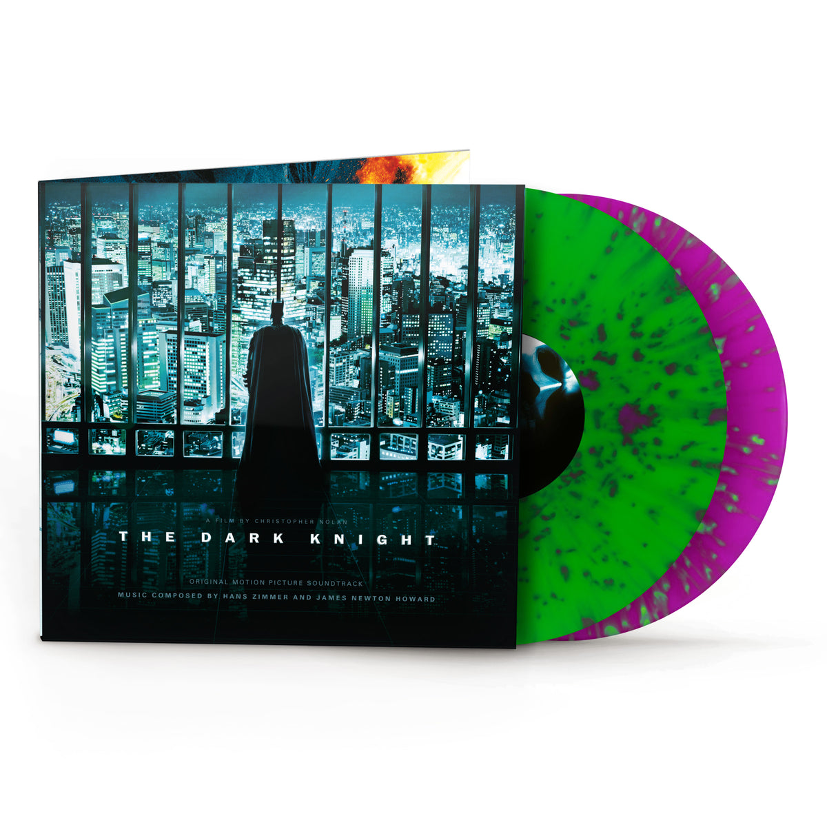 Image of Front Cover of 2xLP - NEW/NEW - HANS ZIMMER, The Dark Knight (OST) (Warner; , UK 2026 Reissue, Gatefold, 140g Neon Purple & Neon Green Splatter Vinyl), , Limited EMEA colour repress. - 9417576C
