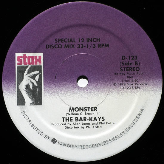 Image of Back Cover of 12" - VG/VG+ - THE BAR-KAYS, Holy Ghost / Monster (Stax; D-123, US 1978), A couple of v light hairlines but still in the VG+ range. Comes in pink Disco Single company sleeve., - 4326395E