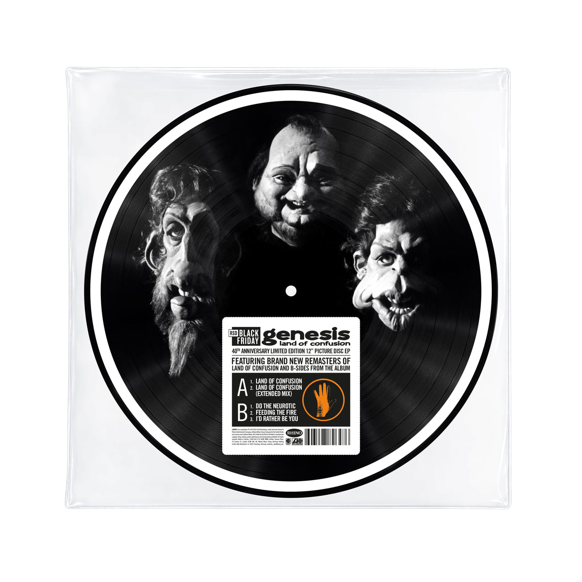 Image of Front Cover of 12” - NEW/NEW - GENESIS, Land Of Confusion (40th Anniversary) (Rhino / Atlantic; 1200214411718, UK 2026, Picture Disc), , Celebrating the 40th anniversary of the band's top 5 single 'Land Of Confusion' released in November 1986, taken from their 6-times Platinum album 'Invisible Touch' which was a worldwide smash hit. Side 1 features a new 2026 remaster of the single from the analogue production masters at Abbey Road, alongside the extended remix of the track which was part of the or