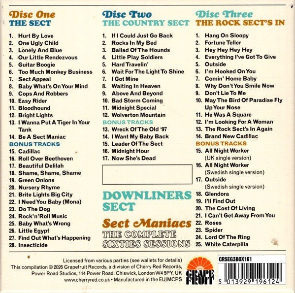Image of Back Cover of 3xCD - M/M - DOWNLINERS SECT, Downliners Sect: Sect Maniacs - The Complete Sixties Sessions (Grapefruit Records; CRSEG3BOX161, UK 2026, Box Set), Still SEALED In Shrinkwrap, - 4136101E