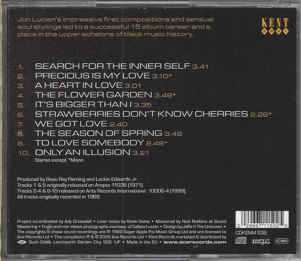 Image of Back Cover of CD - VG+/VG+ - JON LUCIEN, Search For The Inner Self (Kent Soul; CDKENM 536, UK 2026, Jewel Case), , - 4136154E