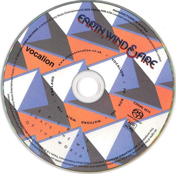 Image of Label Cover of CD - VG+/VG+ - EARTH, WIND & FIRE, Spirit & That's The Way Of The World (Vocalion; CDSML 8574, UK 2020 Reissue, SACD Hybrid, Multichannel, Quadraphonic, Compilation, Remastered), , - 4156077S