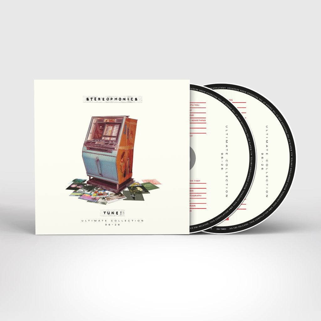 Image of Front Cover of 2xCD - NEW/NEW - STEREOPHONICS, Tune! (UMR; 5779114, UK 2026, Lyric and Art Print, Limited Edition), , "Celebrating 30 years of Stereophonics, this definitive anthology compilation brings together 30 of the band's most-loved songs, personally curated by the band themselves. - 9418258C