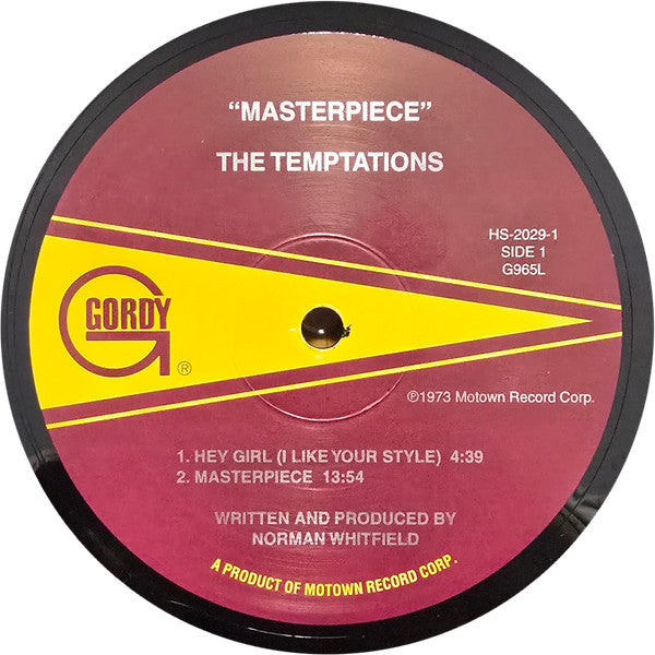 Image of Label Cover of LP - VG+/VG+ - THE TEMPTATIONS, Masterpiece (Gordy; G965L, US Reissue), Acouple of light hairlines only. Sleeve still in opened shrinkwrap., - 4126318E