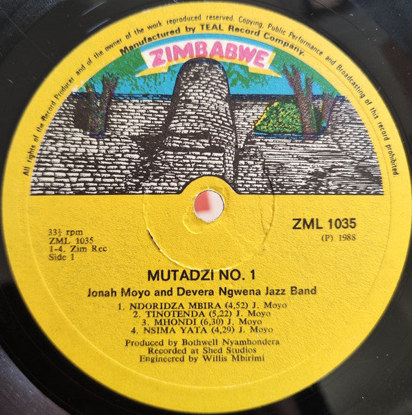 Image of Label Cover of LP - /VG - JONAH MOYO & DEVERA NGWENA JAZZ BAND, Mutadzi No. 1 (Zimbabwe; ZML 1035, Zimbabwe 1988), This copy does not have the sleeve., - 4126319E