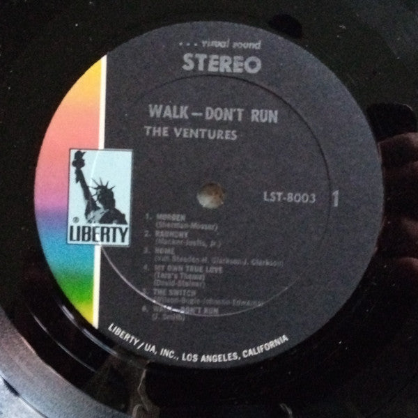 Image of Label Cover of LP - VG/VG - THE VENTURES, Walk Don't Run (Liberty; LST-8003, US 1970 Reissue, Pasteback Sleeve), Mottling, light marks only. Still in shrinkwrap. Wear to opening edge. Company inner., - 4146194S