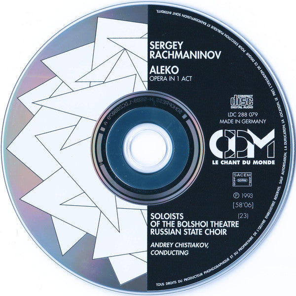 Image of Label Cover of 3xCD - VG+/VG+ - ANDREY CHISTIAKOV, SOLOISTS AND ORCHESTRA OF THE BOLSHOI THEATRE, Rachmaninov: The Three Operas = Les Trois Operas (Aleko, The Miserly Knight, Francesca Da Rimini) (Saison Russe; CMX 388053, Europe , Box Set), , - 4136187E