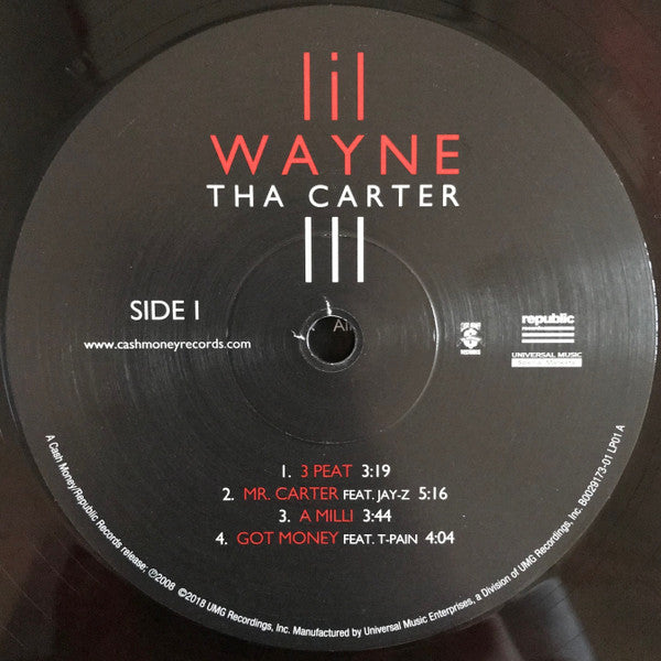 Image of Label Cover of 2xLP - VG+/EX - LIL WAYNE, Tha Carter III (Cash Money Records; B0029173-01, US 2018 Reissue, Red & Black Galaxy, 180g. With stencil.), , - 4126438E