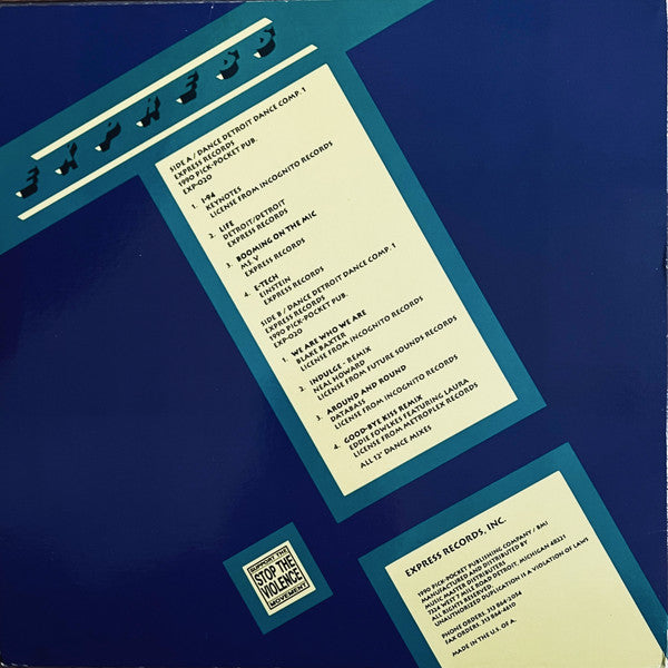 Image of Back Cover of LP - VG/VG - VARIOUS, The 90 Dance Detroit Dance Comp. 1 (Express Records; EXP-020, US 1990, Picture Sleeve), , - 4226010E