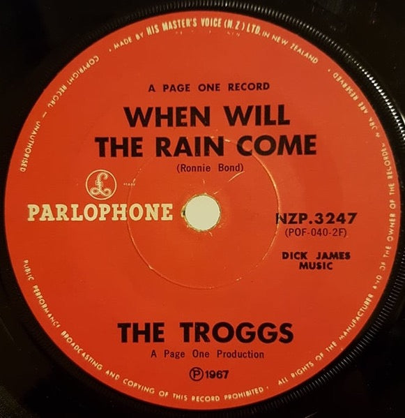 Image of Back Cover of 7" - VG/VG - THE TROGGS, Love Is All Around / When Will The Rain Come (Parlophone ; NZP.3247, New Zealand 1967, Company Sleeve), Strong VG, Sleeve Creased And Stained, - 4126498E